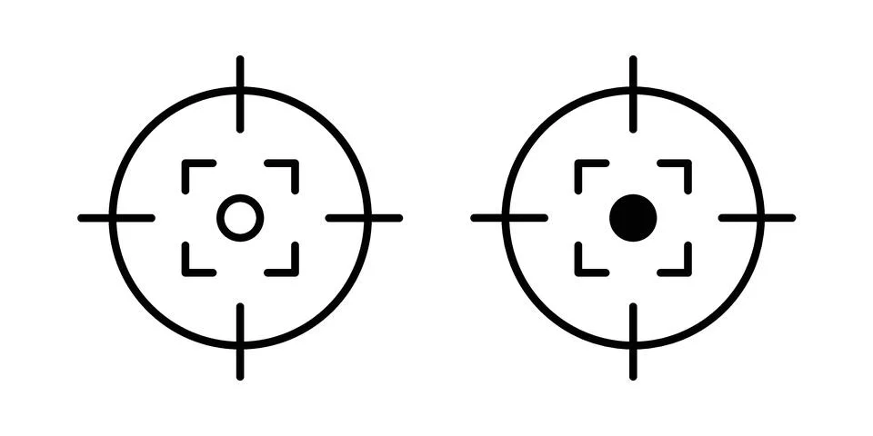 Gun target icon linear versions pack on white background Stock Illustration