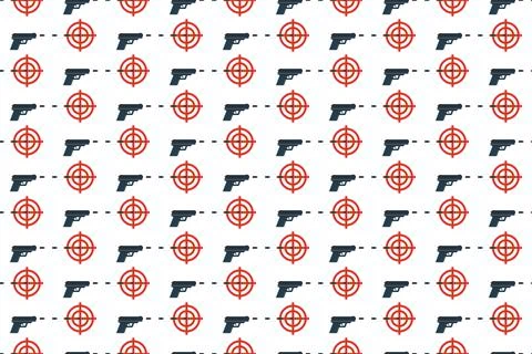 Gun targets and guns. Pattern on white Stock Illustration