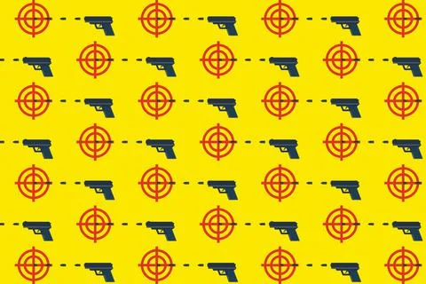 Gun targets and guns. Pattern on yellow Stock Illustration