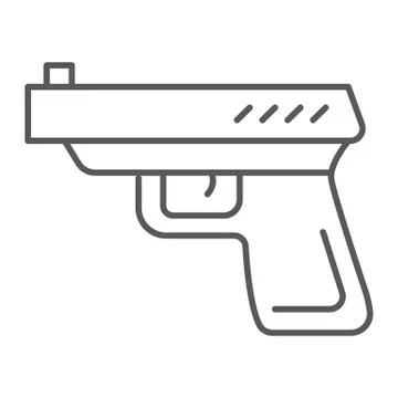 Gun thin line icon, weapon and revolver, pistol sign, vector graphics, a linear Stock Illustration