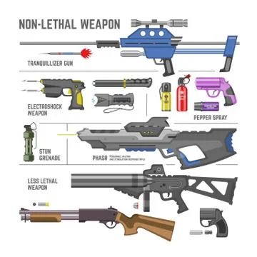 Gun vector military non-lethal weapon or army handgun and electroshok pepper Stock Illustration