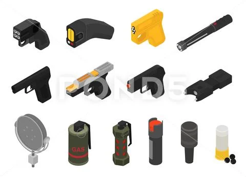 Gun vector military nonlethal weapon grenade-gun army handgun and war automatic Stock Illustration