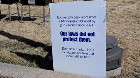 Gun violence display on the grounds of the capitol in Minnesota Video stock 330376827