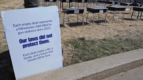 Gun violence display on the grounds of the capitol in Minnesota Video stock 330376842
