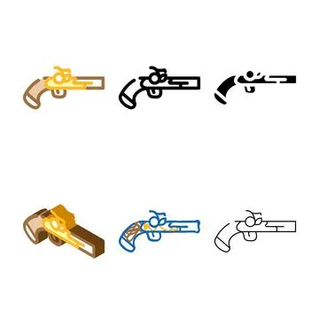 Gun weapon pirate color types icon vector Stock Illustration