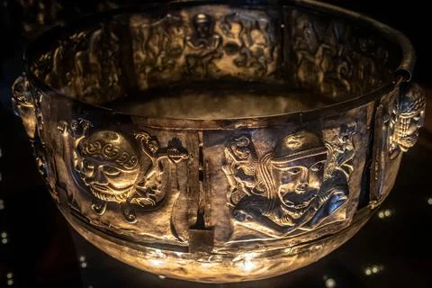 The Gundestrup cauldron is a silver vessel dated from between 200 BC and 30.. Stock Photos