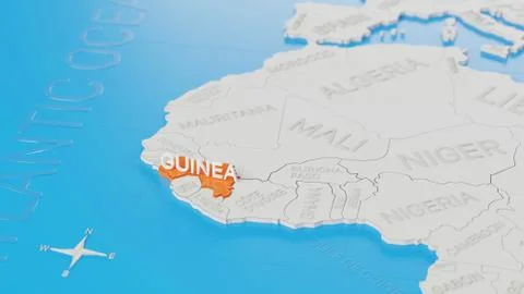 Gunea highlighted on a white simplified 3D world map. Digital 3D render.. Stock Illustration