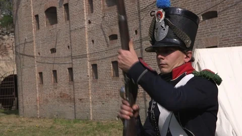Gunner fires a muzzleloader ( with a misfire) Stock Footage 113882930