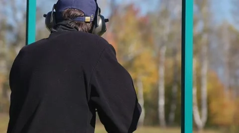 Gunner pull out holder after shot. Slow motion. Stock Footage 68492446