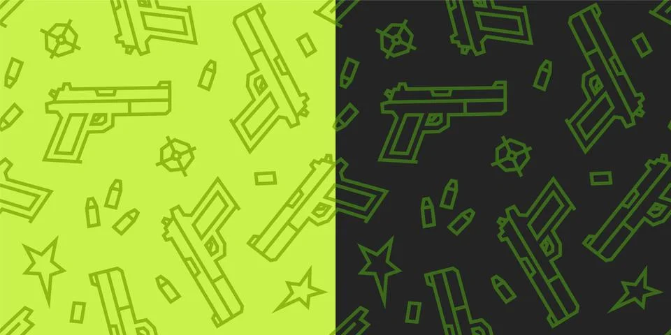 Guns Low Poly Seamless Pattern. Light and Dark Versions Stock Illustration
