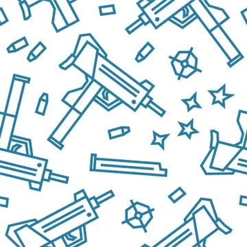 Guns Low Poly Seamless Pattern V2 White Background Stock Illustration