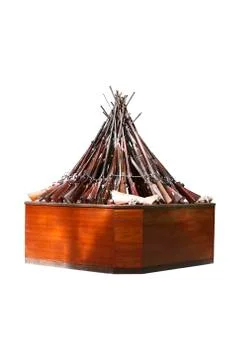 Guns stacking isolated on white background (stop hunting) Stock Photos