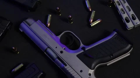 Guns On Table Overhead Shot Stock Footage 170158473
