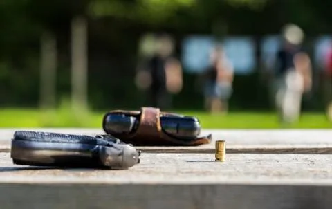 Guns on a table Stock Photos