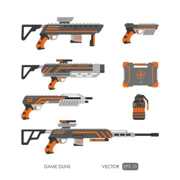 Guns for virtual reality system. Video game weapons set. Video game guns. Illustrazione stock