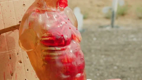 Gunshooting silicone dummy of human upper body, ballistic expertise Stock Footage 138244839