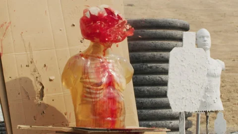 Gunshooting silicone dummy of human upper body, ballistic expertise Stock Footage 138245075