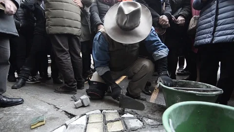 Gunter Demnig at the 'Memory Blocks' performance Stock Footage 105739669