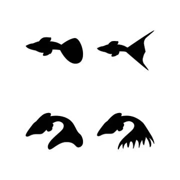 Guppy fish set silhouette vector design template illustration Illustrazione stock