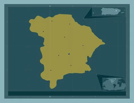 Gurabo, Puerto Rico. Solid color shape. Locations of major cities of the regi Stockillustratie