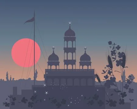 Gurdwara at night Stock Illustration