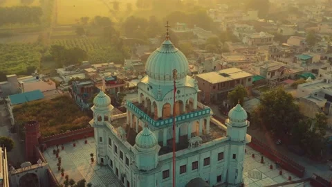 Gurudwara Chamkaur sahib, Sikh Temple, Gurudwara, 4k Drone Shot, Punjab Video stock 239756364