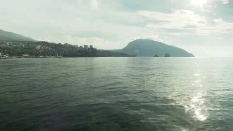 Gurzuf, pull shot over the water. House of Chekhov, Ayu-Dag, Adalary, Chaliapin. 스톡 동영상 83183355