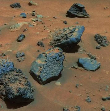 Gusev Rocks Solidified from Lava (False Color) Copyright: xpiemagsx piemag... Stock Photos