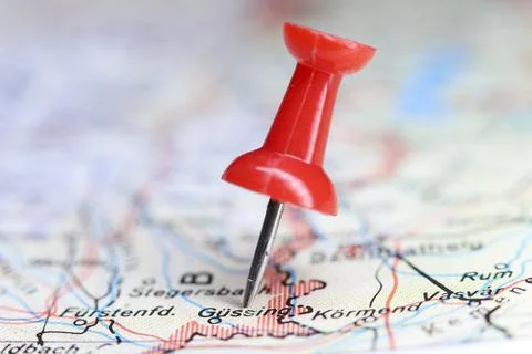 Gussing, Austria pin on map Stock Photos
