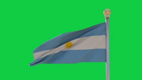 Gusting wind pushing Argentina flag right, crest folding at pole, showing cloth Stock Footage 337945508
