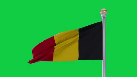 Gusts starting, red yellow black flag on pole with gold finial rippling on Stock Footage 337945510
