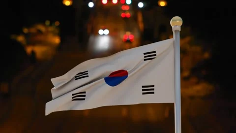 Gusts of wind starting, Taegukgi flag rippling, folding and billowing, showing Stock Footage 338365846