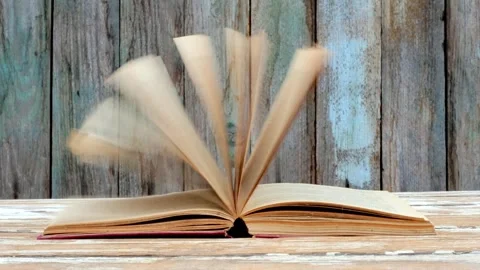 Gusts of wind turn the pages of an open book Stock Footage 271731597