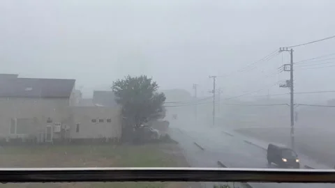 Gusty Winds, Hail Hit Kashima, Ibaraki, Japan Stock Footage 247508918