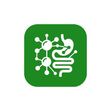 Gut microbiome connection vector icon in green square. Stock Illustration