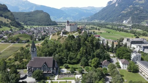 Gutenberg castle in Liechtenstein. Drone flight. Top view in summer Stock Footage 204771968