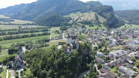 Gutenberg castle in Liechtenstein. Drone flight. Top view in summer Stock Footage 204773105