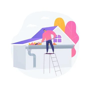Gutter cleaning abstract concept vector illustration. Stock Illustration