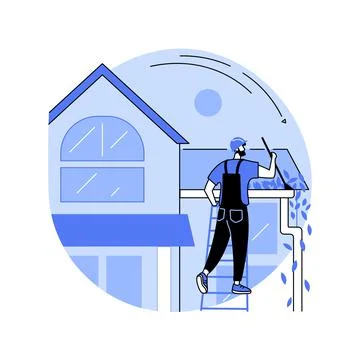 Gutter cleaning abstract concept vector illustration. Stock Illustration