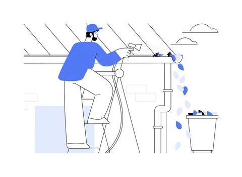 Gutter cleaning abstract concept vector illustration. Stock Illustration