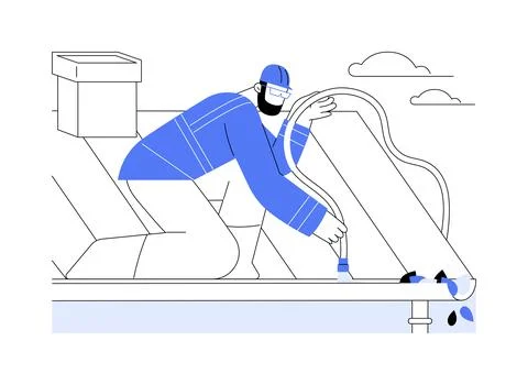 Gutter cleaning abstract concept vector illustration. Stock Illustration