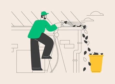Gutter cleaning abstract concept vector illustration. Stock Illustration