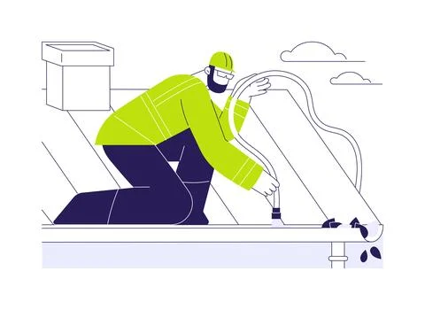 Gutter cleaning abstract concept vector illustration. Stock Illustration
