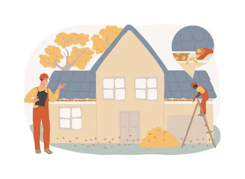 Gutter cleaning isolated concept vector illustration. Stock Illustration