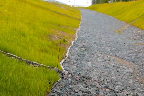 Gutter-drainage system of ditches of road transport infrastructure Stock Photos