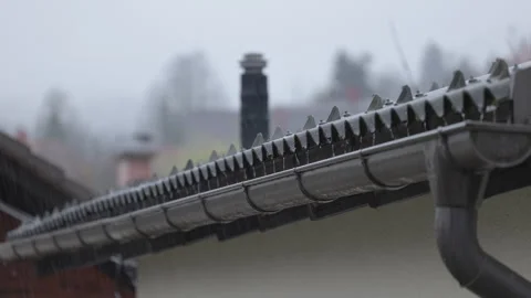 Gutter on a house catching the rainwater Stock Footage 270238086