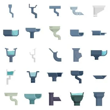 Gutter icons set flat isolated Stock Illustration