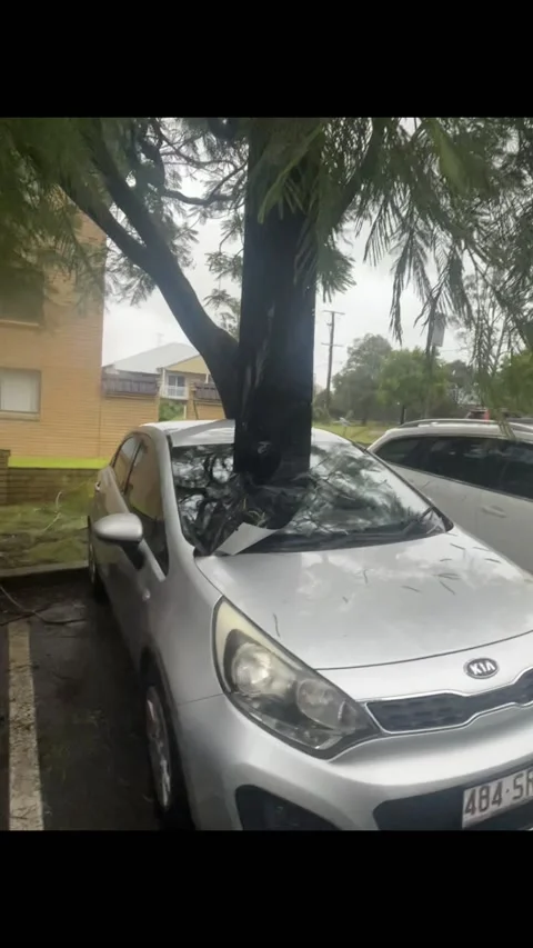 Gutter Stuck Through Windshield After Cyclone Alfred, Chermside, Brisbane, Queen Stock Footage 304173674