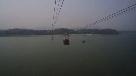 Guwahati Cable car over Brahmaputra RIver Stock Footage 208900063
