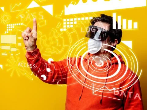 Guy in 3D glasses with illustraiton Stock Photos